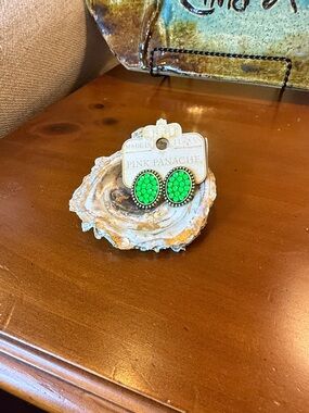 Pink Panache Green Oval Beaded Stud Earrings
